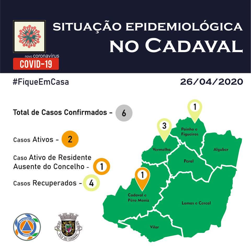 Mapas em vários concelhos com indicação das freguesias com doentes infetados