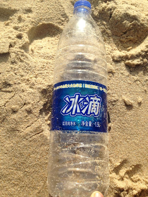 Até uma garrafa de plástico da China foi recolhida na praia