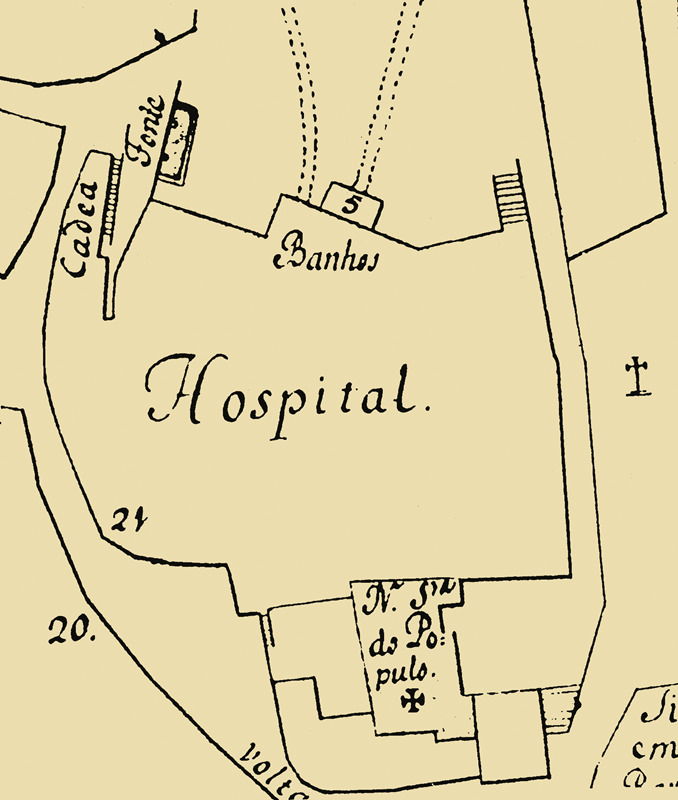 Caldas da Rainha - localização dos primitivos Hospital, Casa da Câmara e Cadeia